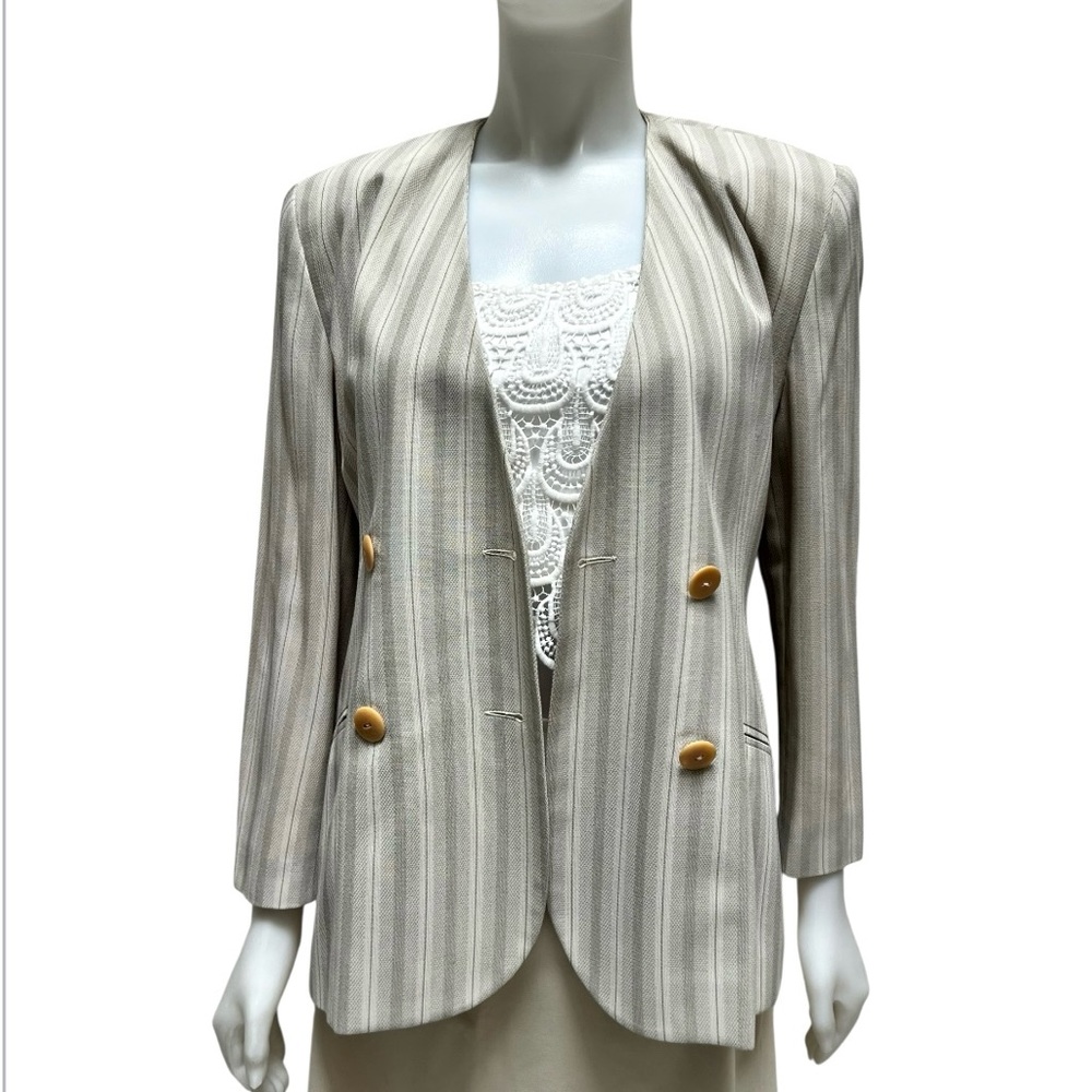 Vintage M Dequin PARIS Striped Double Breasted Blazer Old Money Quiet Luxury 90’ - Picture 10 of 17